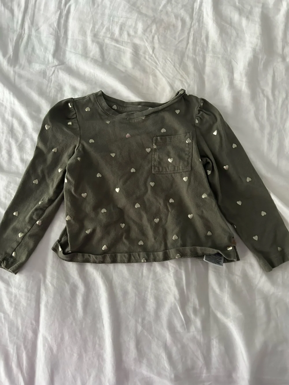 BabyGap Girls' Olive Heart Pocket Long-Sleeve Top